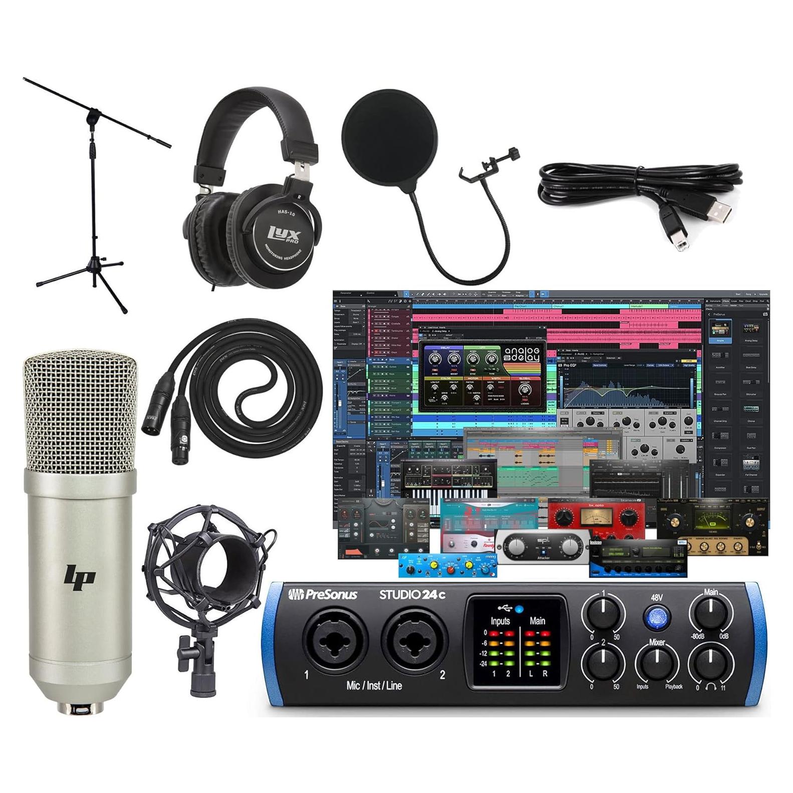 Paquete de grabación PreSonus Studio 24c con micrófono LyxPro