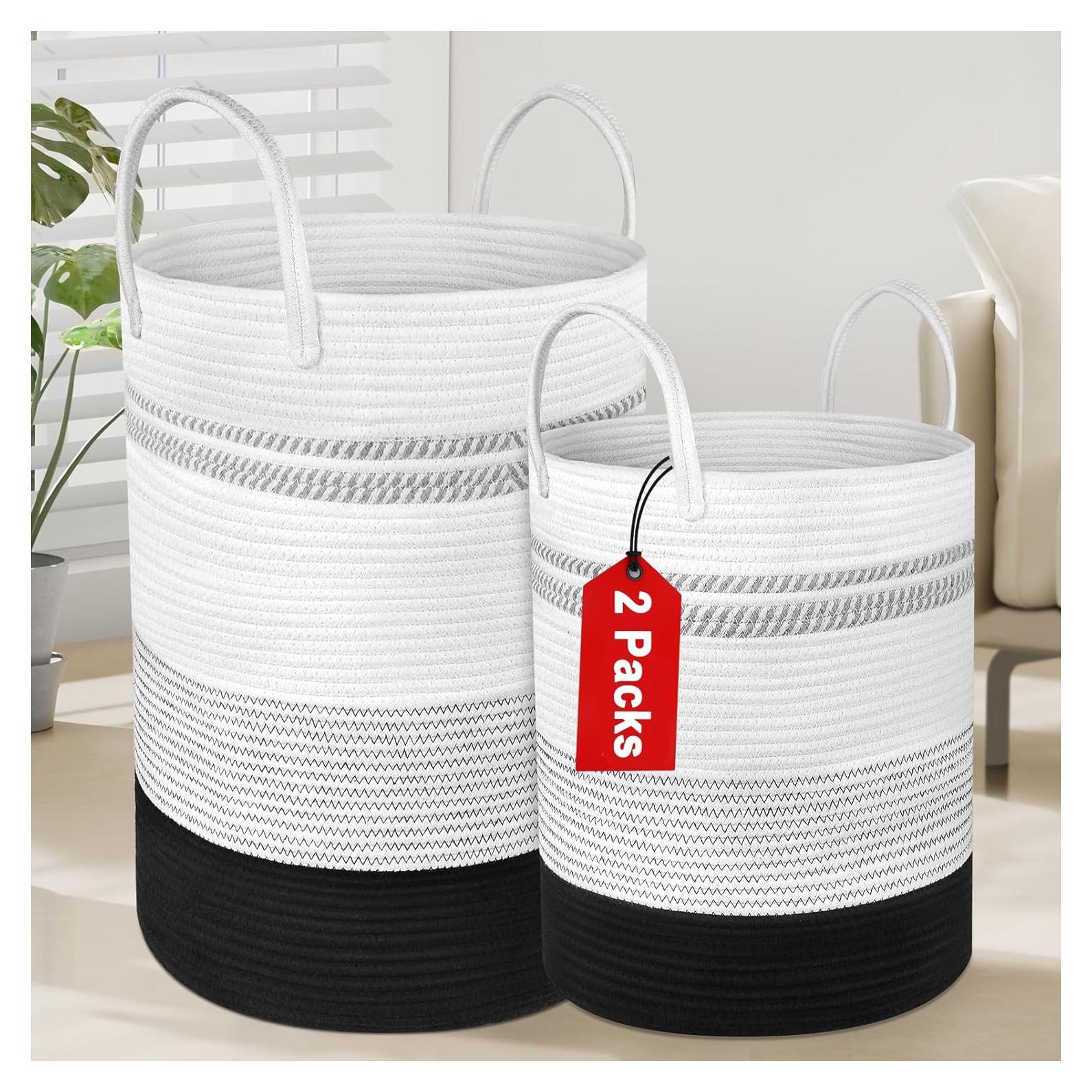 Cesto de Ropa Tejido Attmu 2 Piezas 58L y 28L Algodón Negro