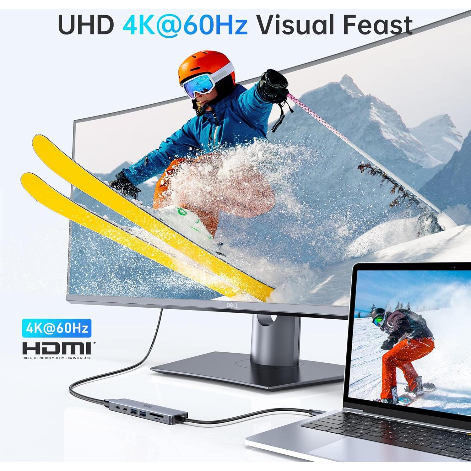 Hub USB C 7 en 1 Selore&S-Global con HDMI 4K y 100W PD