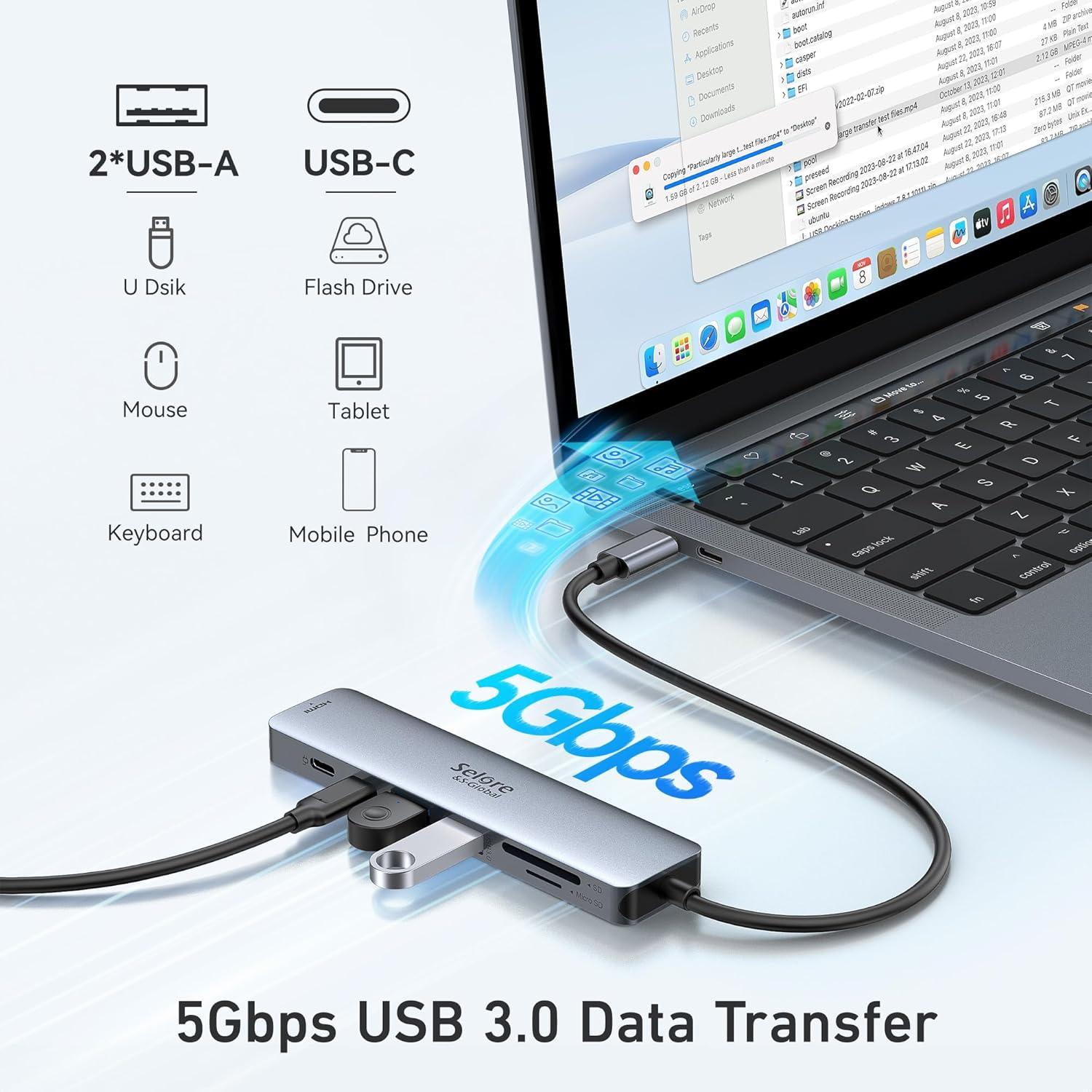Hub USB C 7 en 1 Selore&S-Global con HDMI 4K y 100W PD