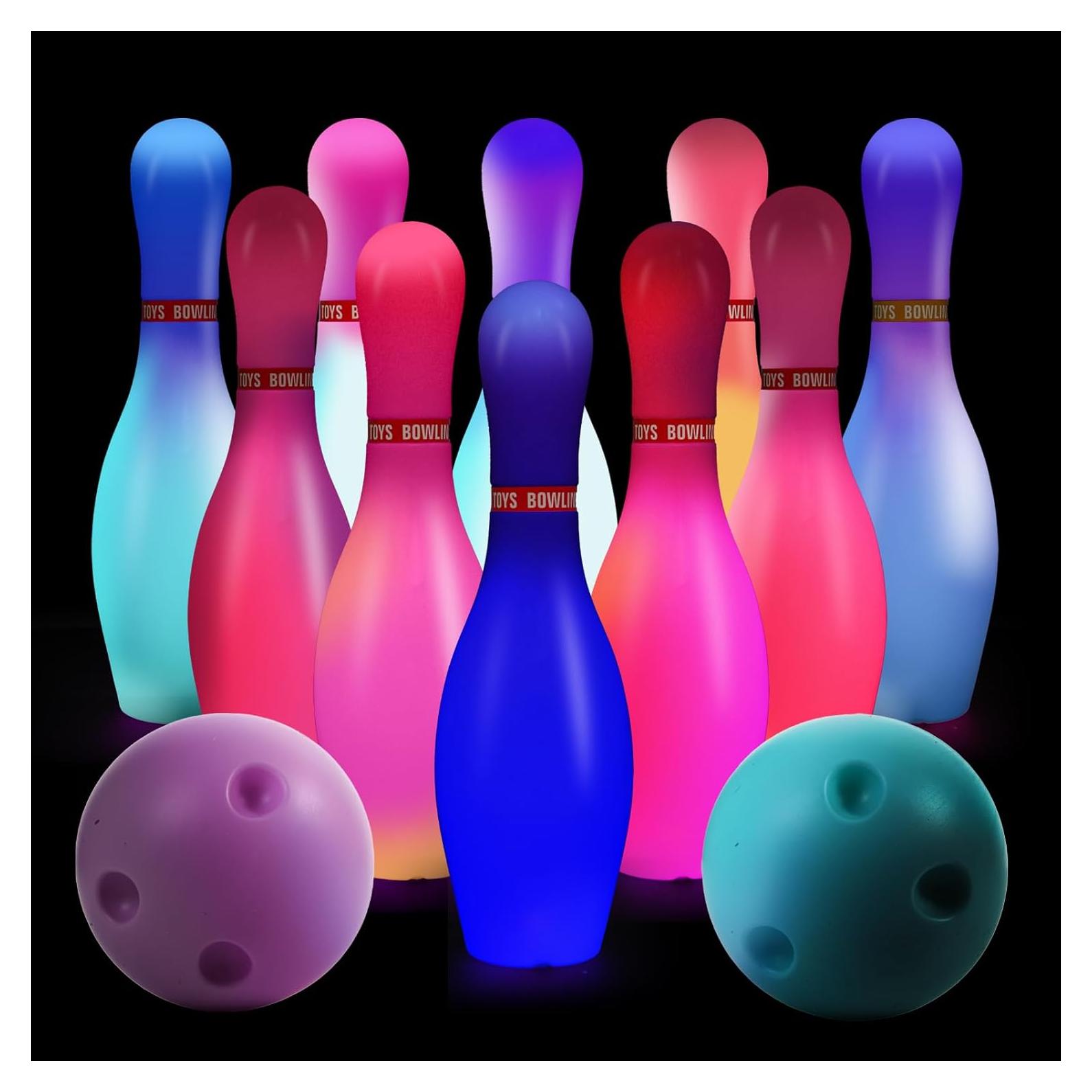 Juego de Bolos Iluminados para Niños - 10 Bolos y 2 Pelotas