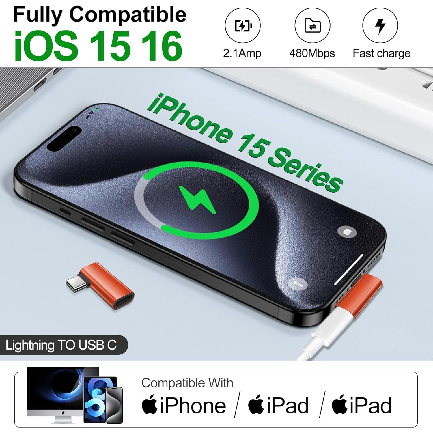 Adaptador Lightning a USB C 90 Grados xiwxi - Carga Rápida 27W