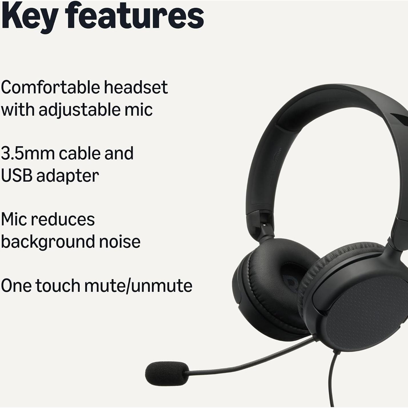Auriculares con cable Amazon Basics con micrófono y control USB