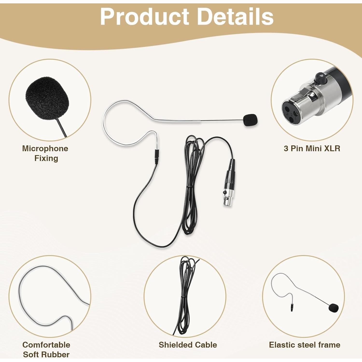 Paquete de 2 Micrófonos de Diadema Teekooee Mini XLR Negro