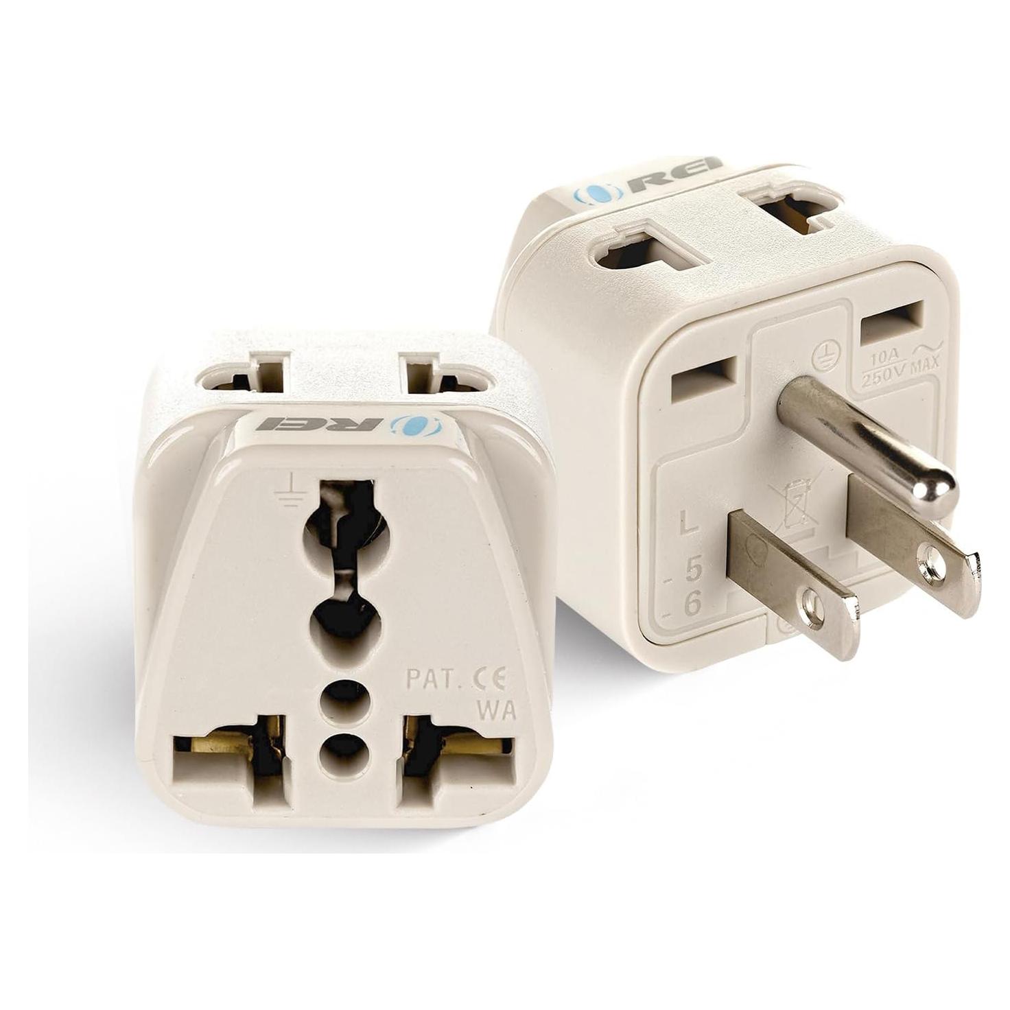 Adaptador de Enchufe de Viaje OREI Tipo B - Paquete de 2 - Blanco
