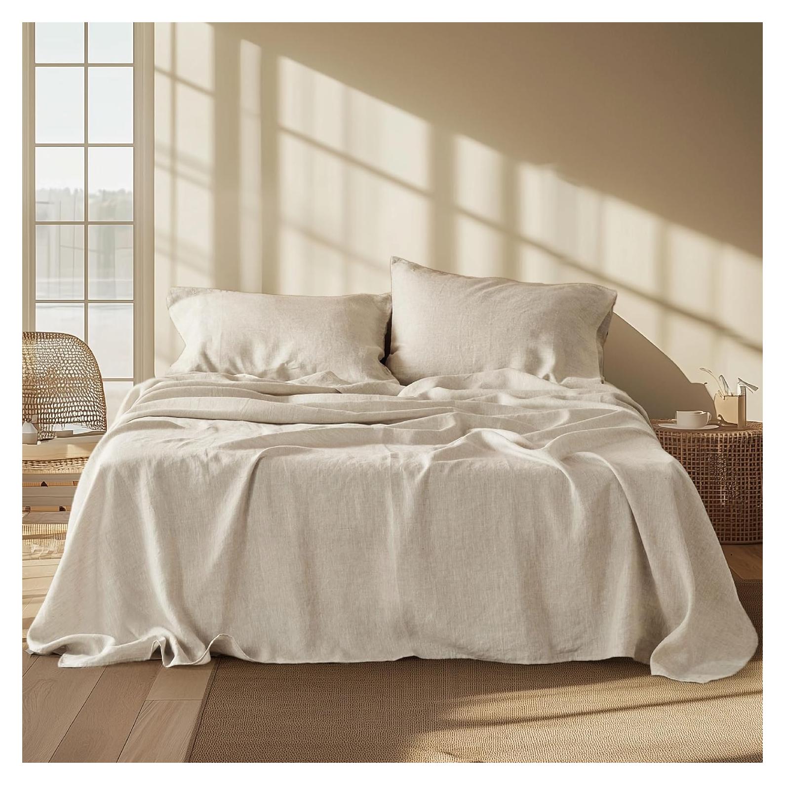 Sábanas Individuales Bedsure de Lino y Algodón 3 Piezas