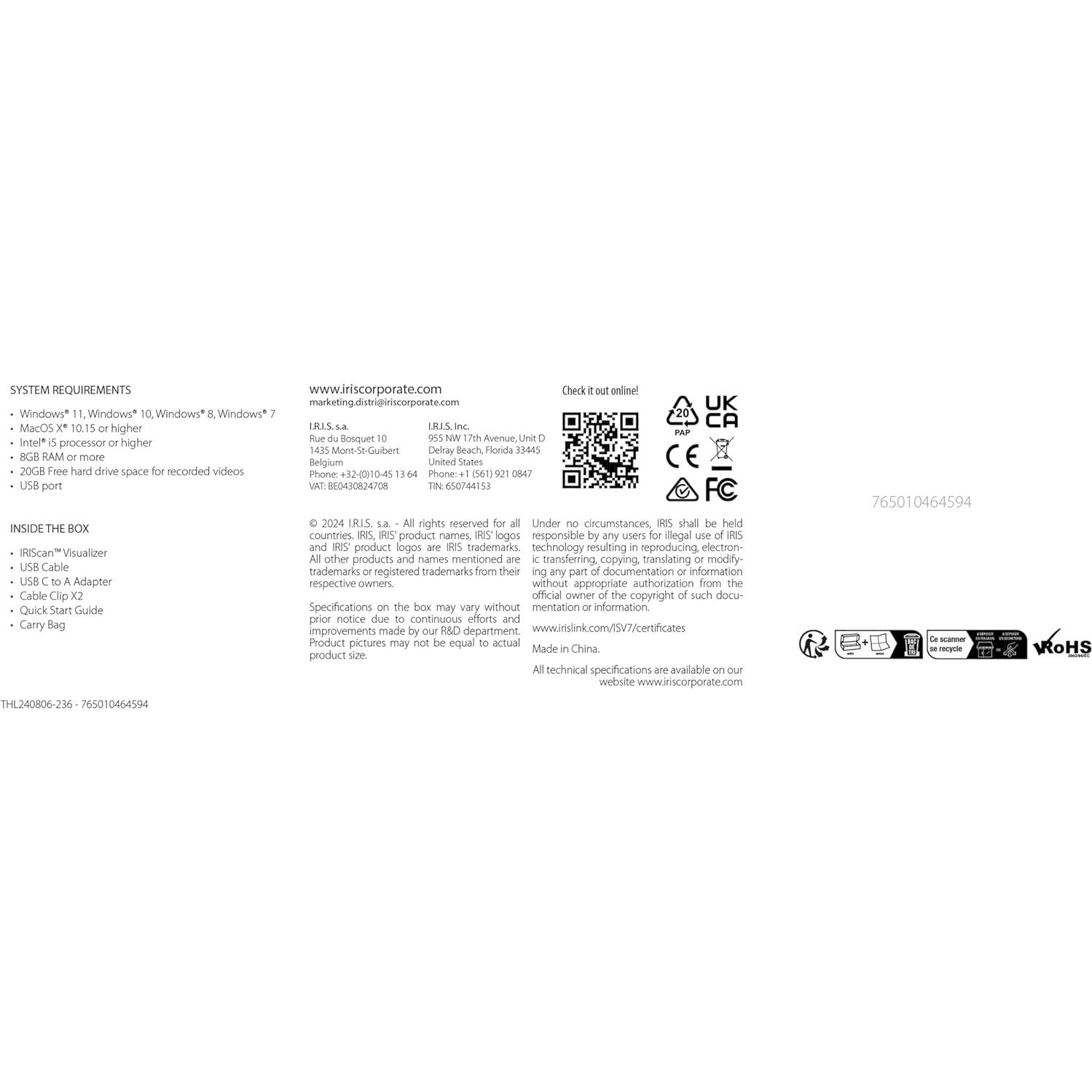 Cámara IRIScan 4K-13MP Visualizador y Escáner A3 Portátil