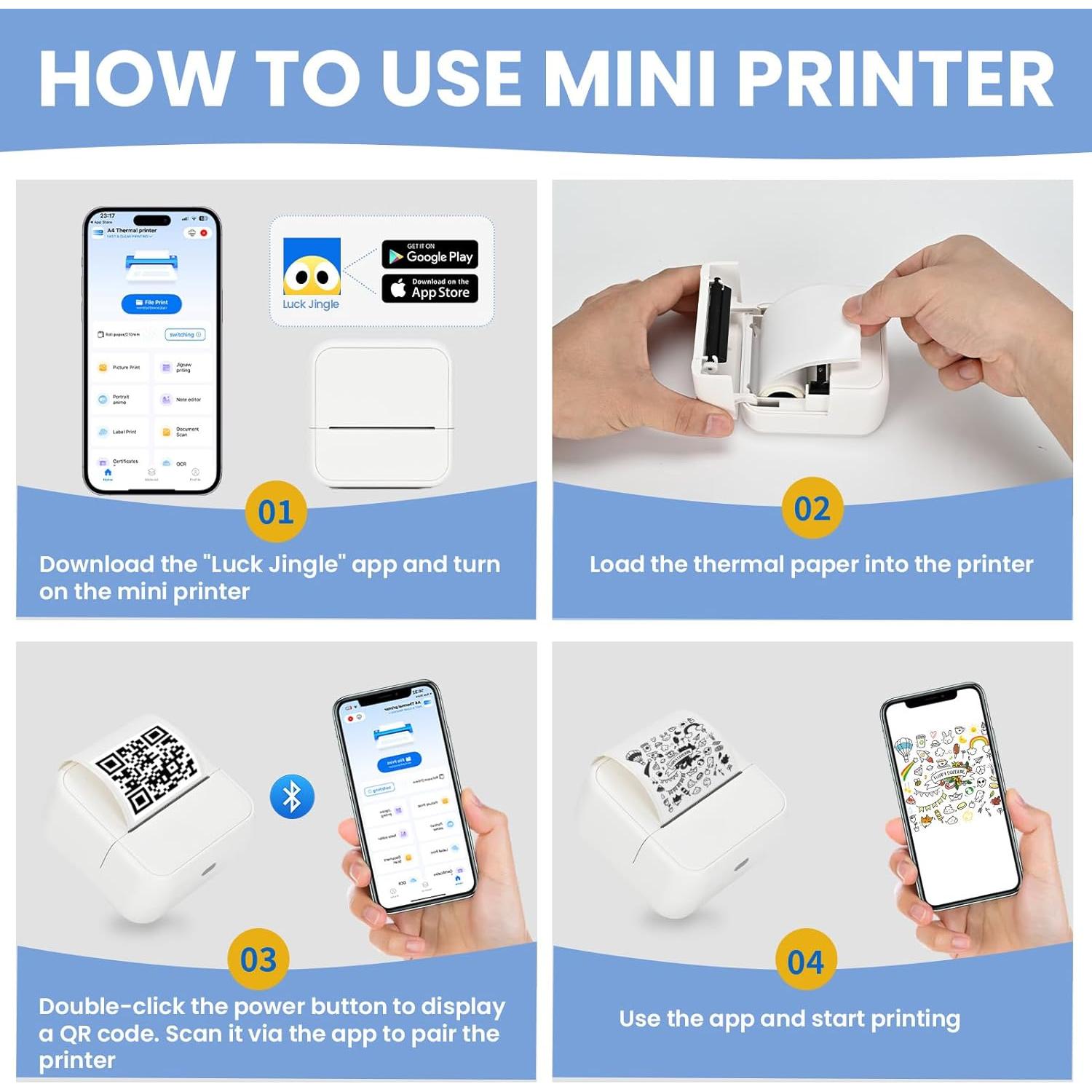Impresora de Etiquetas Térmicas Bluetooth NHOWIN S1 con 4 Rollos