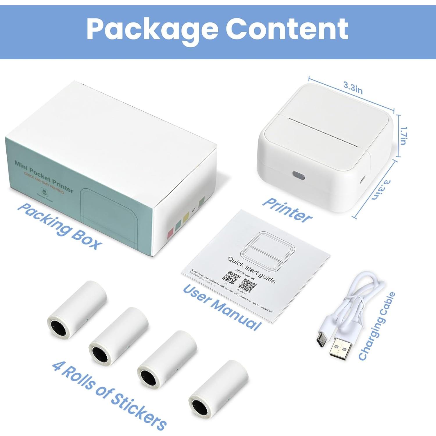 Impresora de Etiquetas Térmicas Bluetooth NHOWIN S1 con 4 Rollos