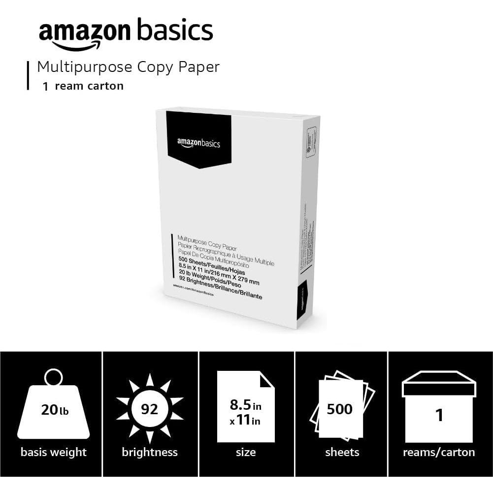 Papel de impresora Amazon Basics 21.6x27.9 cm 500 hojas