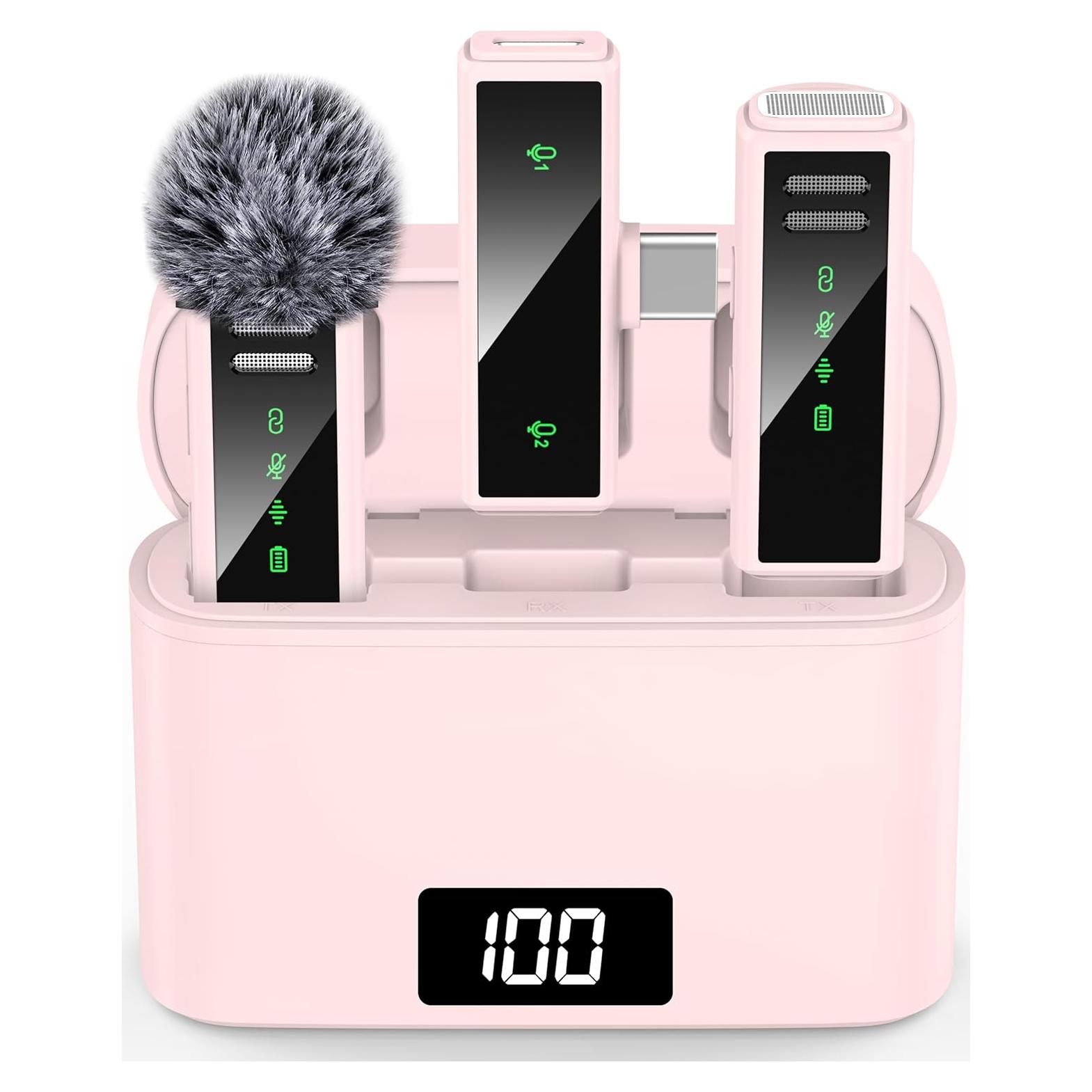 Micrófono Lavalier Inalámbrico VEZQUA Rosa USB-C con Cancelación de Ruido