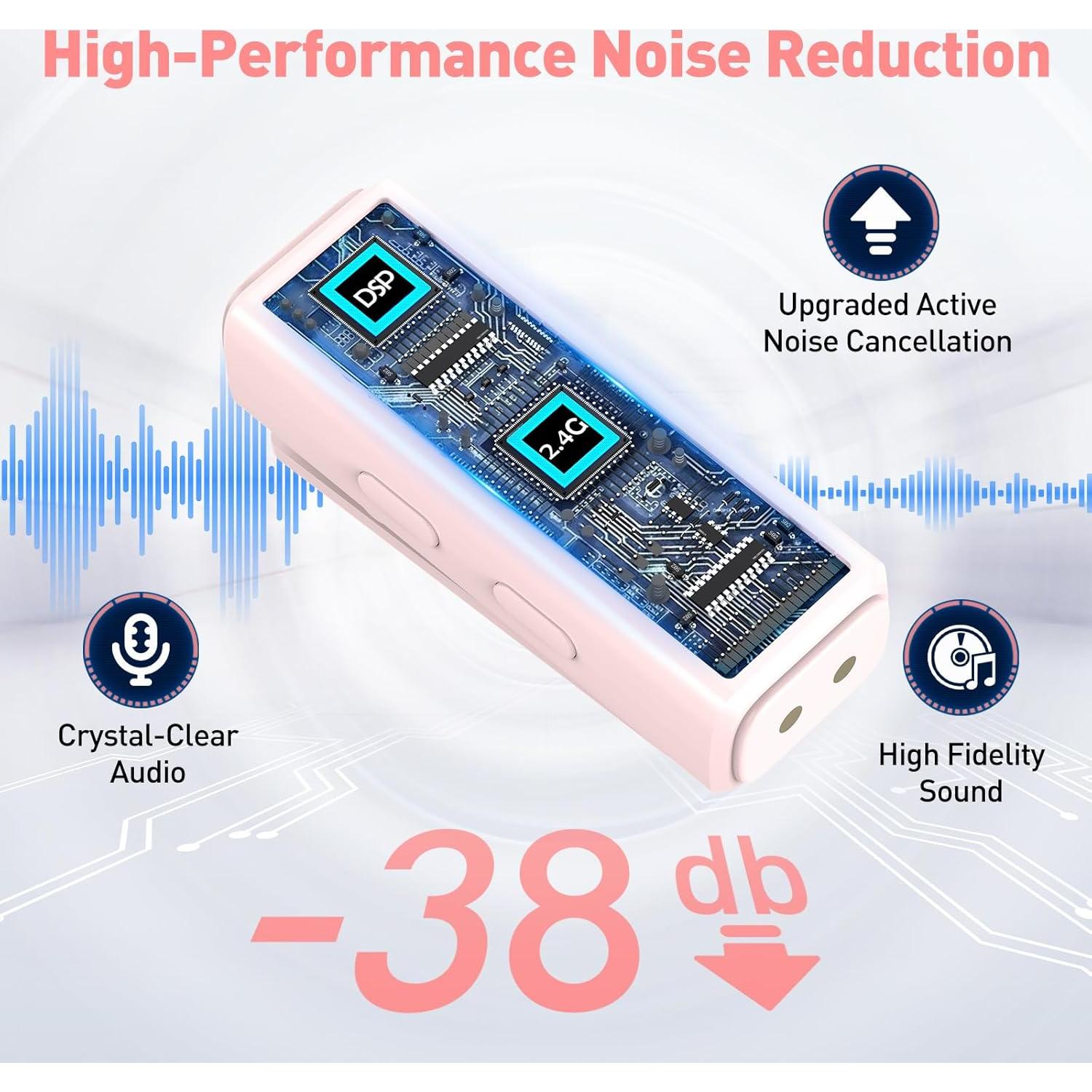 Micrófono Lavalier Inalámbrico VEZQUA Rosa USB-C con Cancelación de Ruido