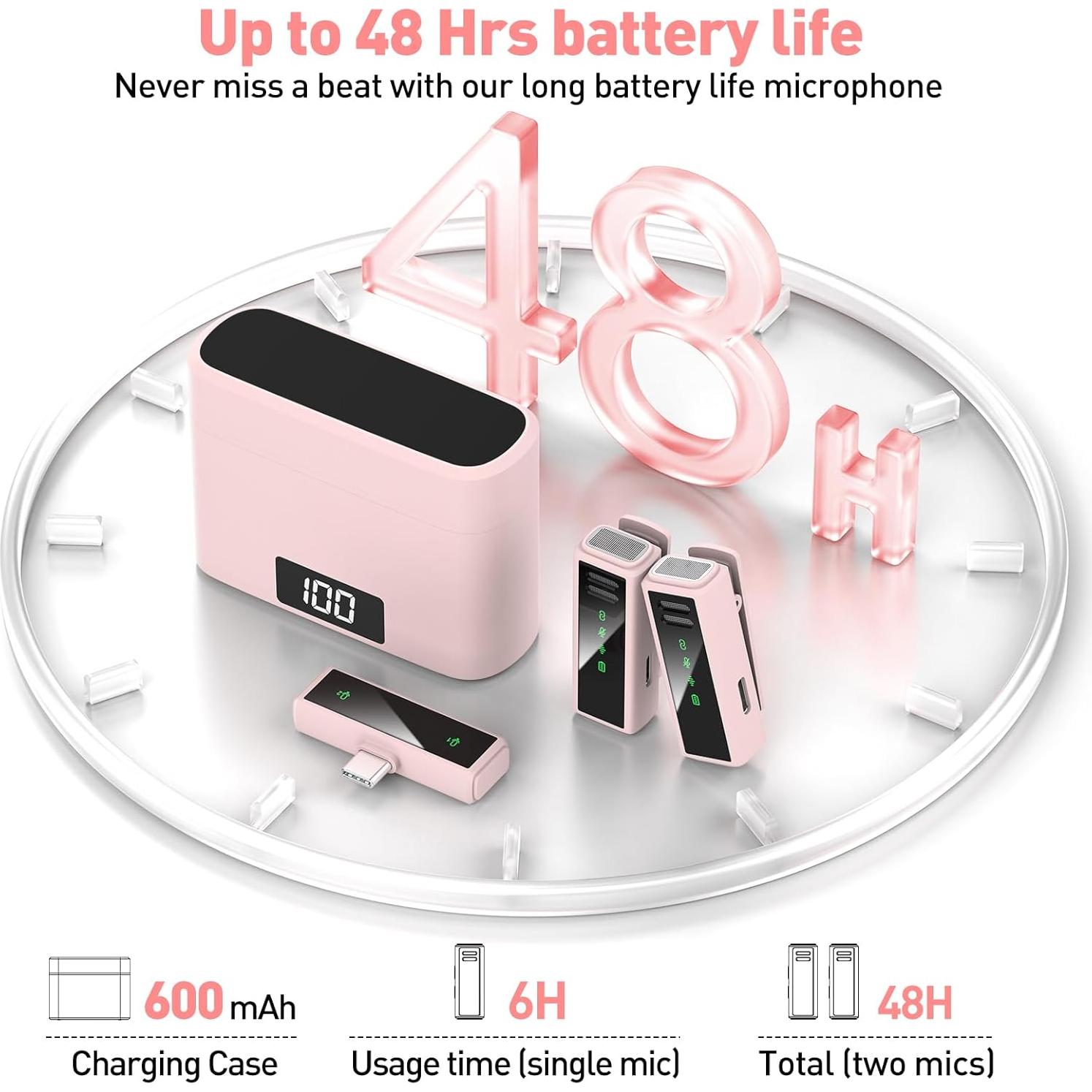 Micrófono Lavalier Inalámbrico VEZQUA Rosa USB-C con Cancelación de Ruido
