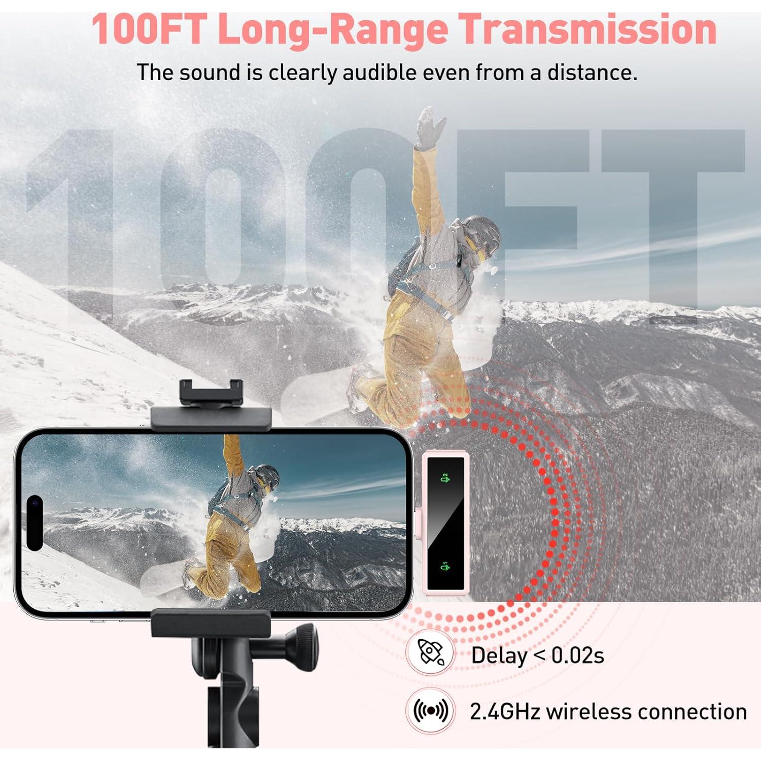 Micrófono Lavalier Inalámbrico VEZQUA Rosa USB-C con Cancelación de Ruido