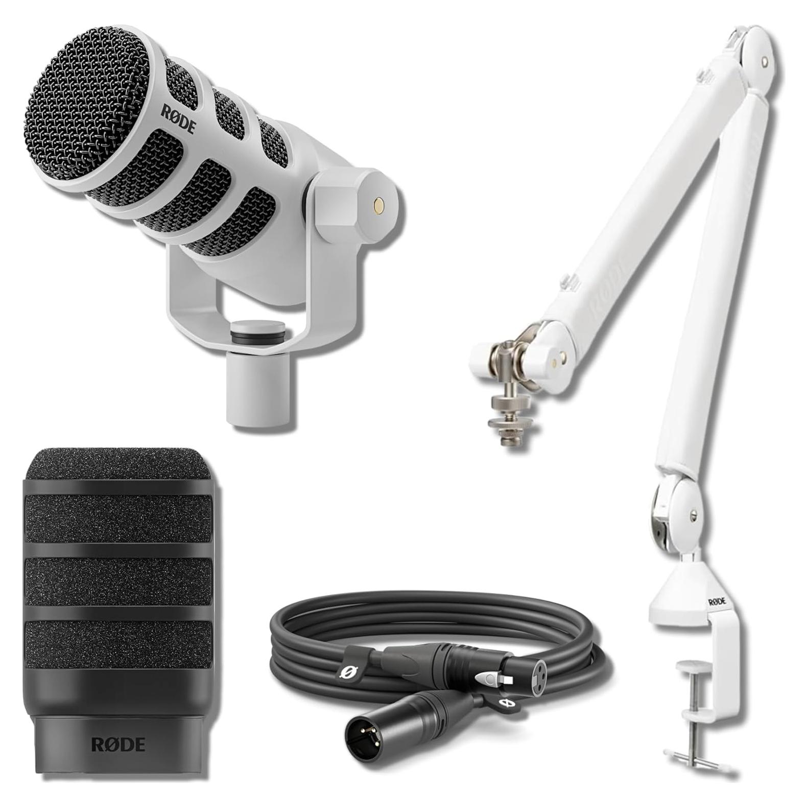 Micrófono Dinámico USB Rode PodMic + Brazo PSA1+ Blanco