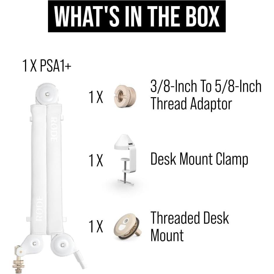 Micrófono Dinámico USB Rode PodMic + Brazo PSA1+ Blanco