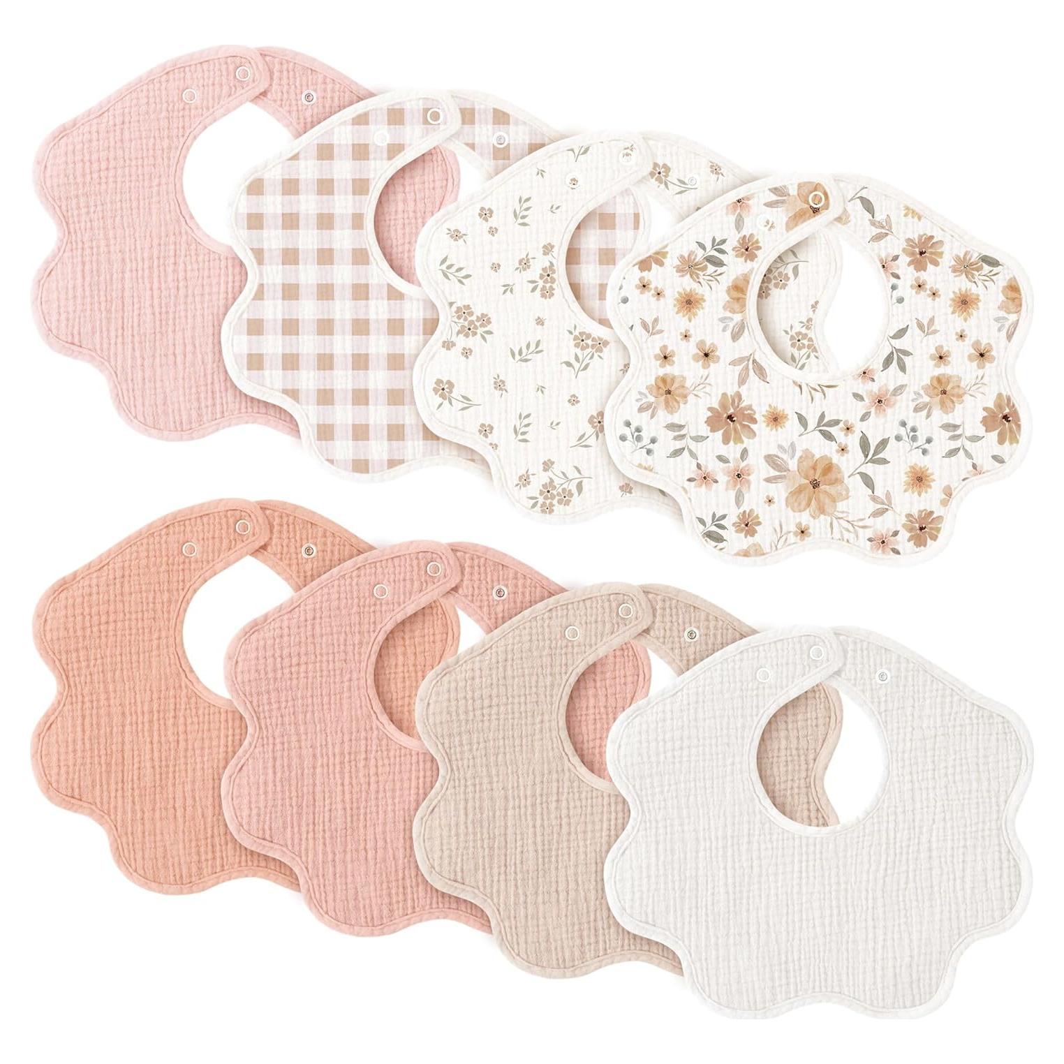 Baberos de Muselina Konssy 8 Pack 100% Algodón Ajustables