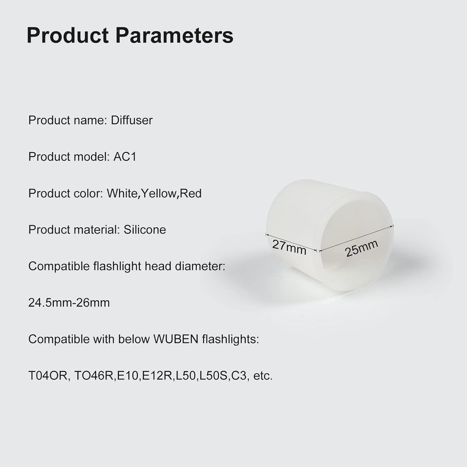 Difusor de Linterna WUBEN AC1 3 Colores Compatible 24.5-26mm
