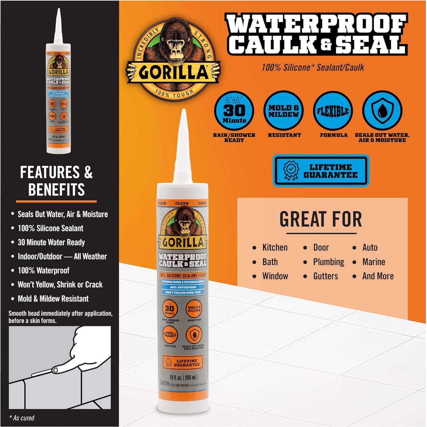 Sellador de Silicona Impermeable Gorilla 300ml Transparente