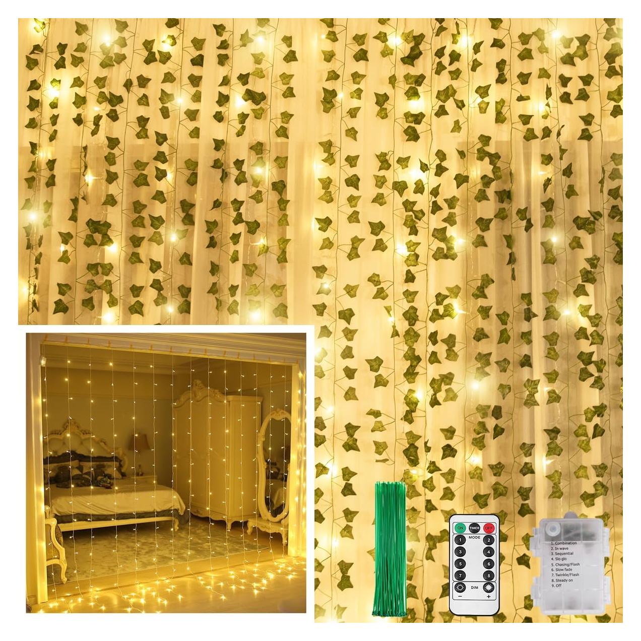 KASZOO Guirnalda de Hiedra Artificial con 240 Luces LED 2m