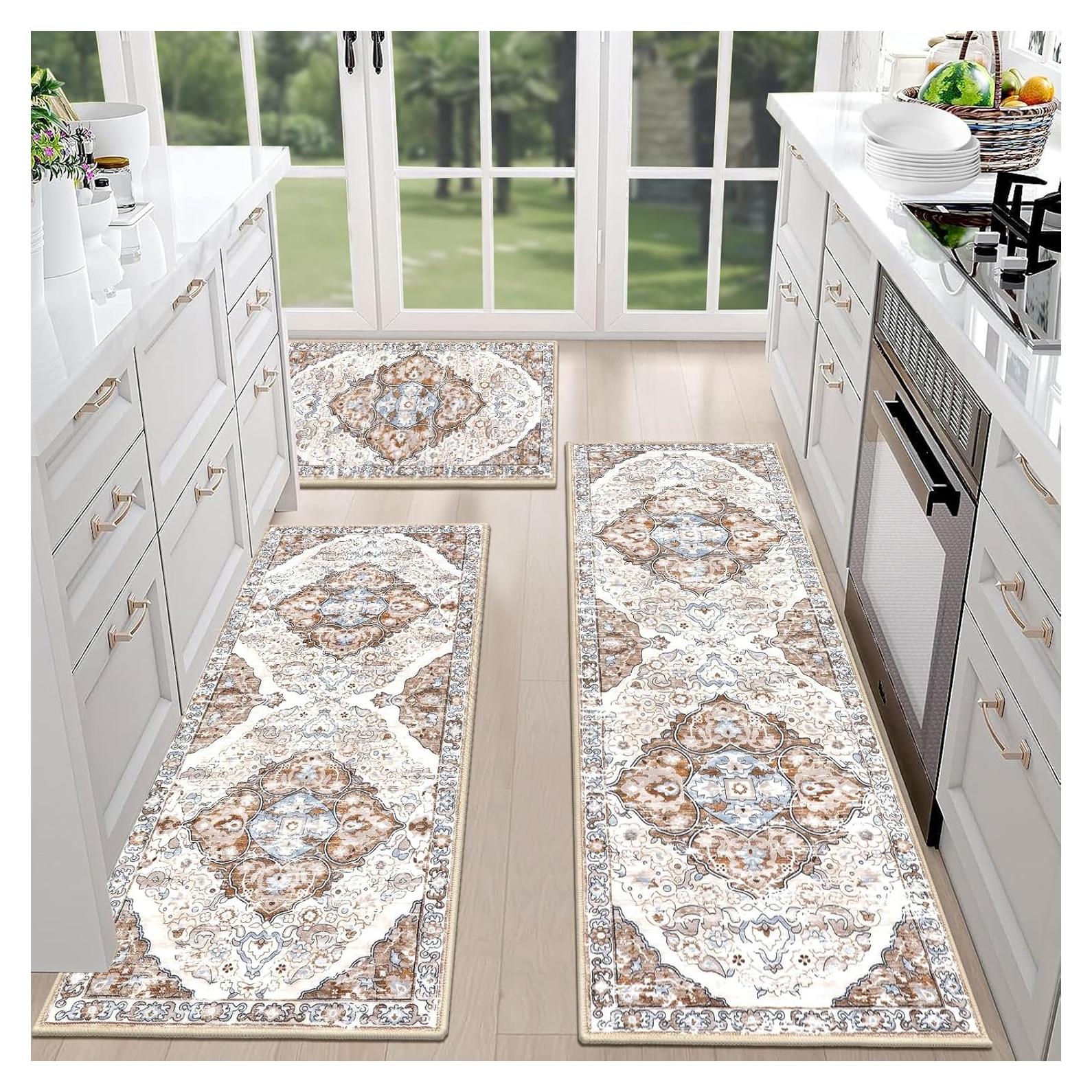 Conjunto de 3 Alfombras de Cocina HEBE Antideslizantes Beige