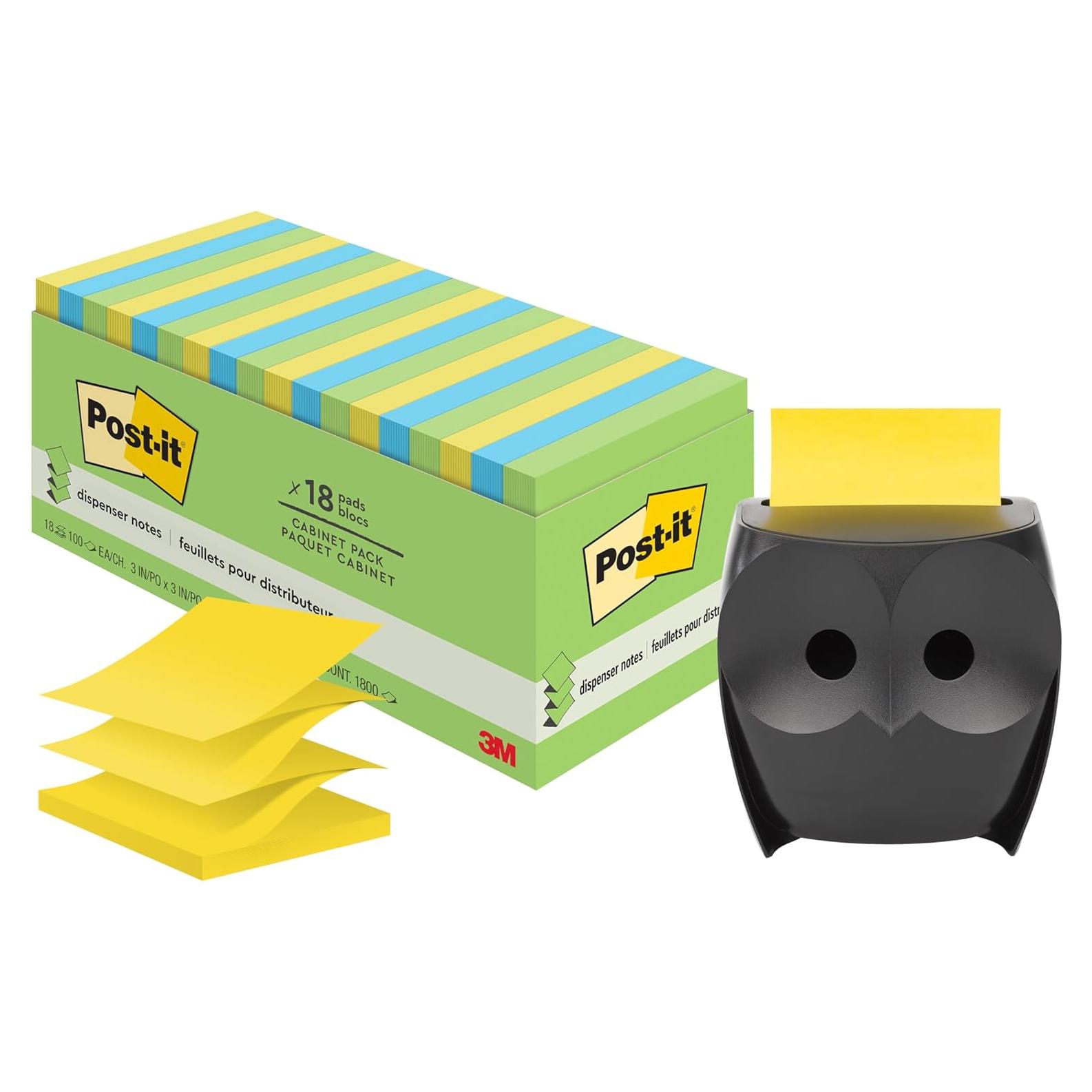 Dispensador de Notas Post-it Búho + 18 Paquetes 7.6x7.6cm