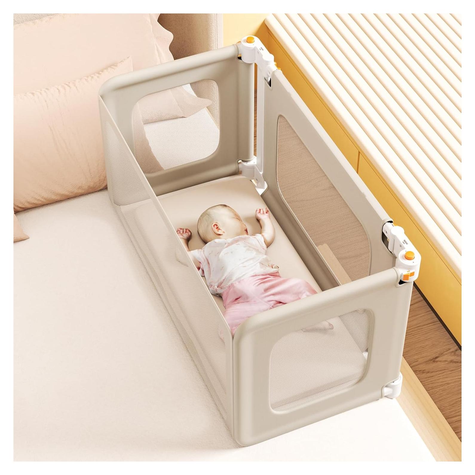 Cuna Lateral 2 en 1 JAZSH Beige 175.9x49 cm con Red Antimosquitos