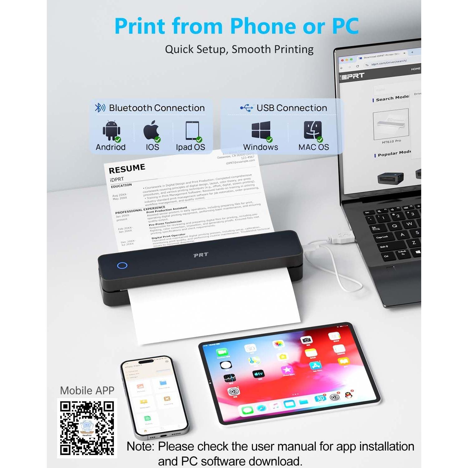 Impresora Térmica Portátil PRT610 - Sin Tinta, Bluetooth, A4