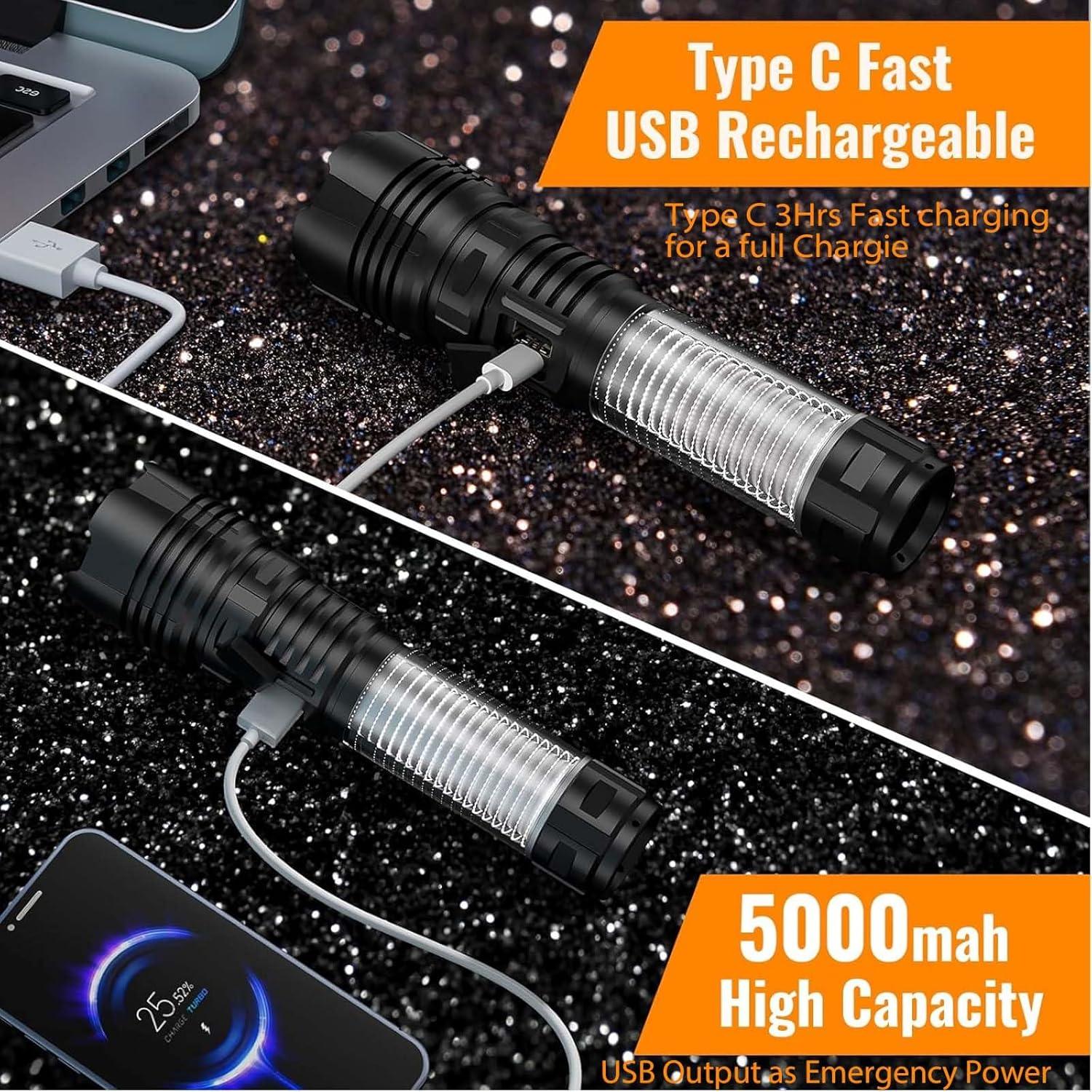 Linterna LED Recargable Hoxida 2000 Lúmenes 5 Modos Impermeable