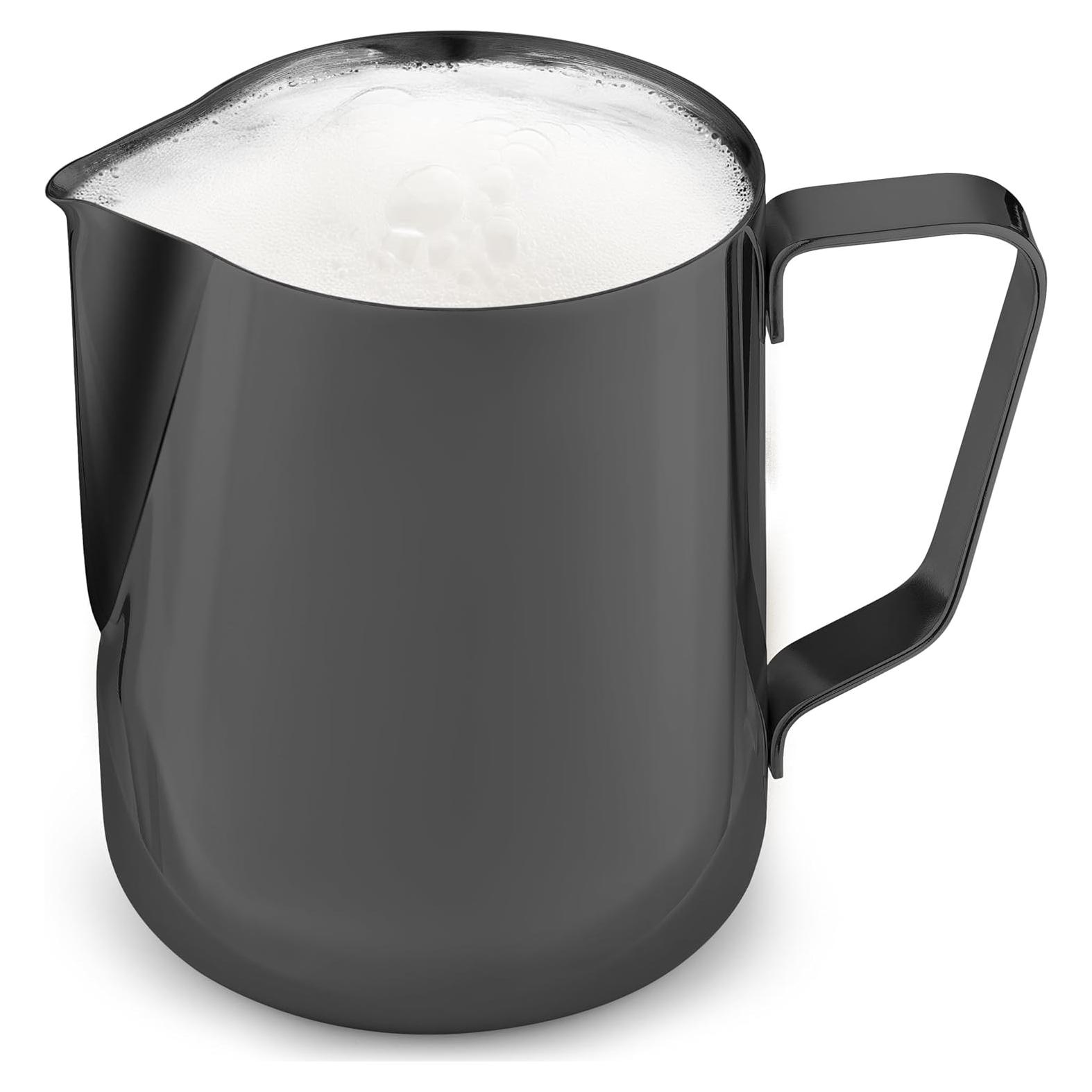 Zulay Milk Frother Cup 350ml/600ml/950ml (12oz/20oz/32oz) - Stainless Steel Frothing Pitcher With Laser-Welded Handle & Precise Measurement Markings - Black - 12oz