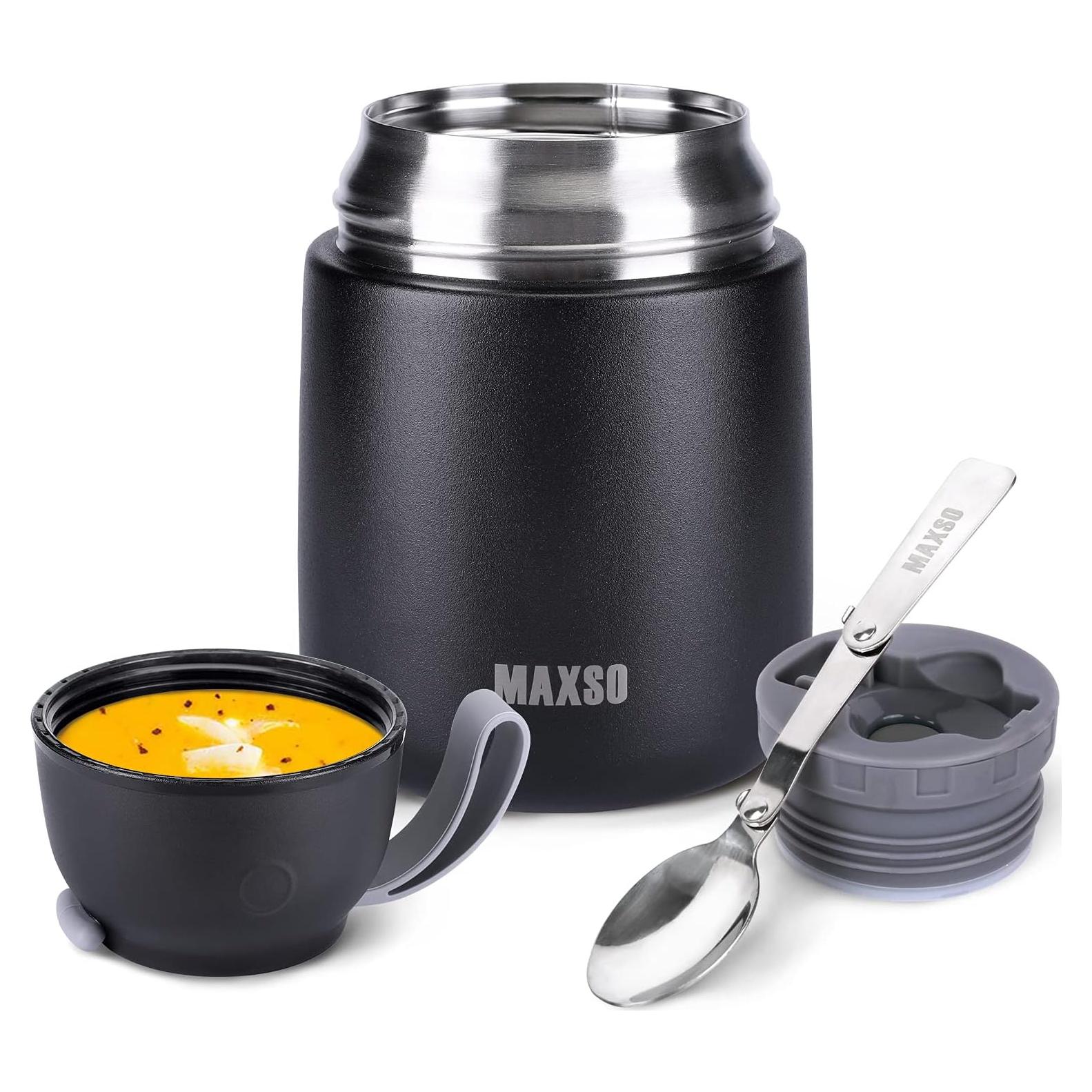 Contenedor Térmico MAXSO 500 ml Acero Inoxidable Aislado Negro
