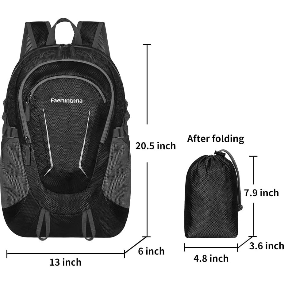 Mochila Plegable 30L Ligera para Senderismo Unisex Negra