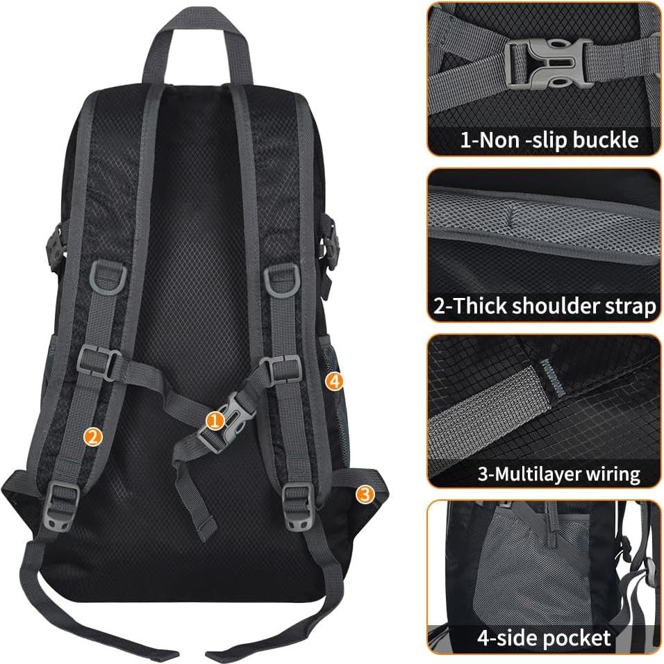 Mochila Plegable 30L Ligera para Senderismo Unisex Negra