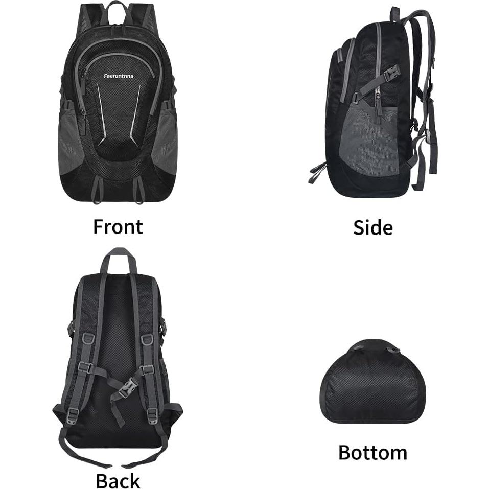 Mochila Plegable 30L Ligera para Senderismo Unisex Negra