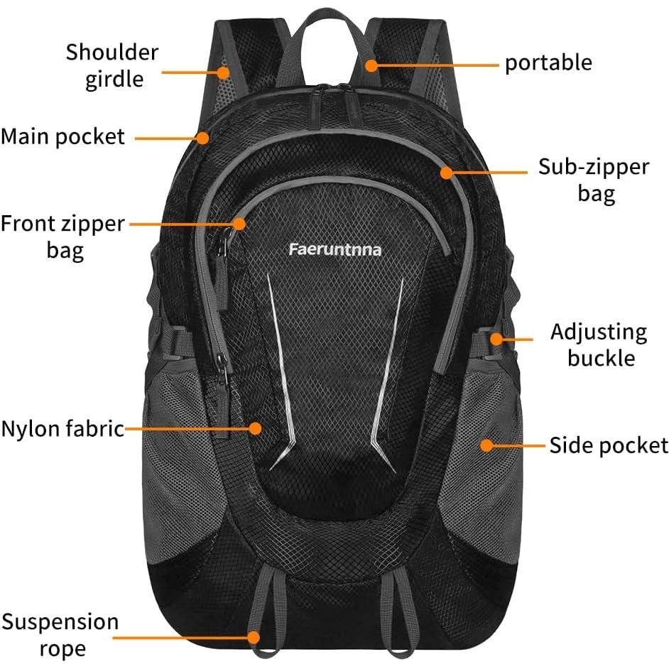 Mochila Plegable 30L Ligera para Senderismo Unisex Negra