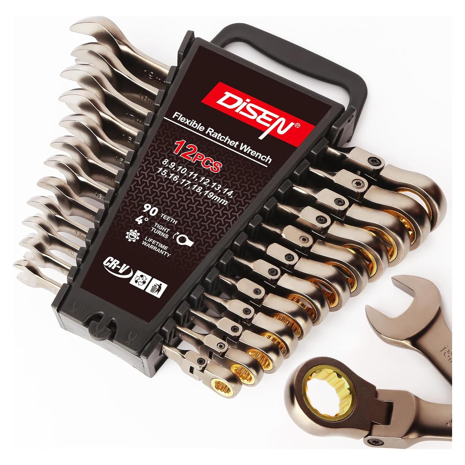 Juego de Llaves de Carraca DISEN 12 Pcs 90 Dientes 8-19mm