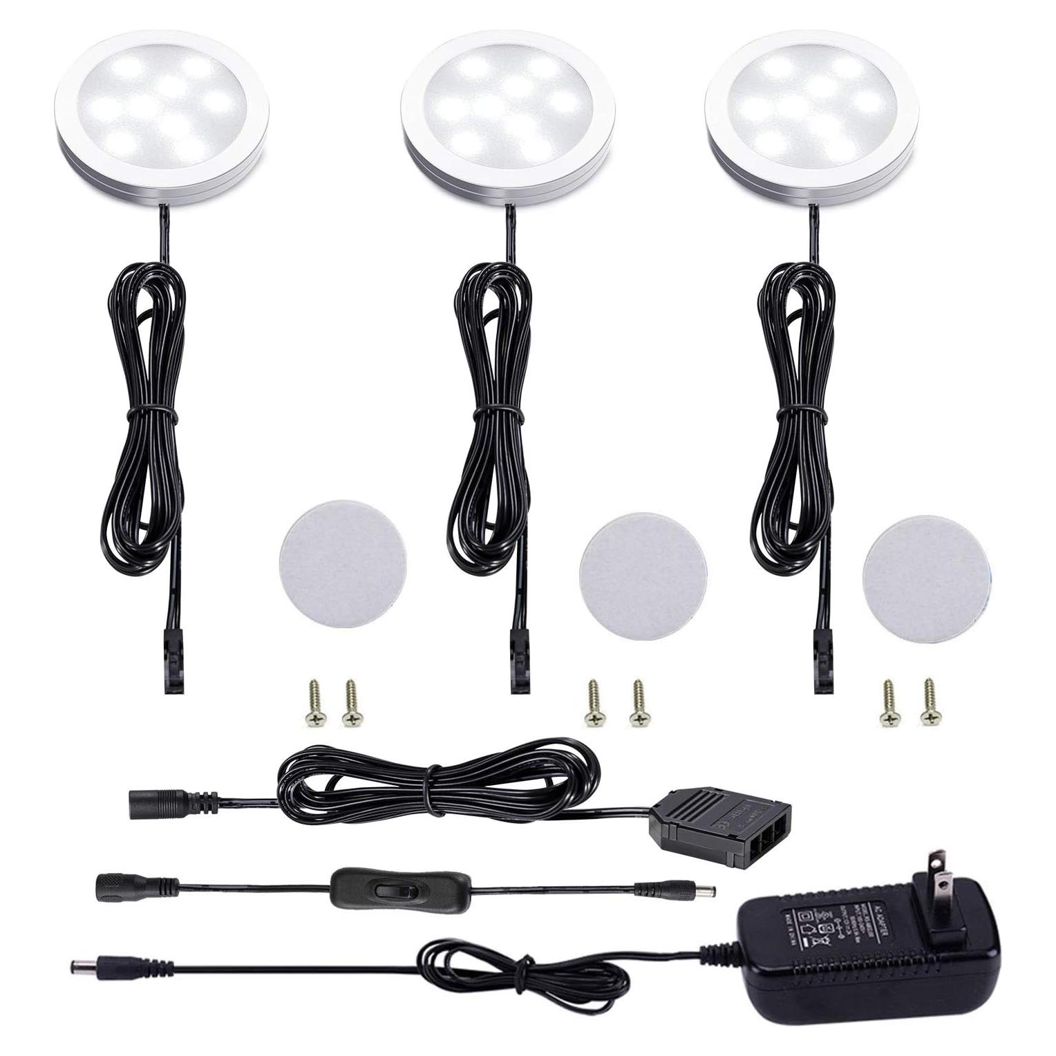 Kit de Iluminación LED AIBOO 12V 3 Luces Puck para Gabinete