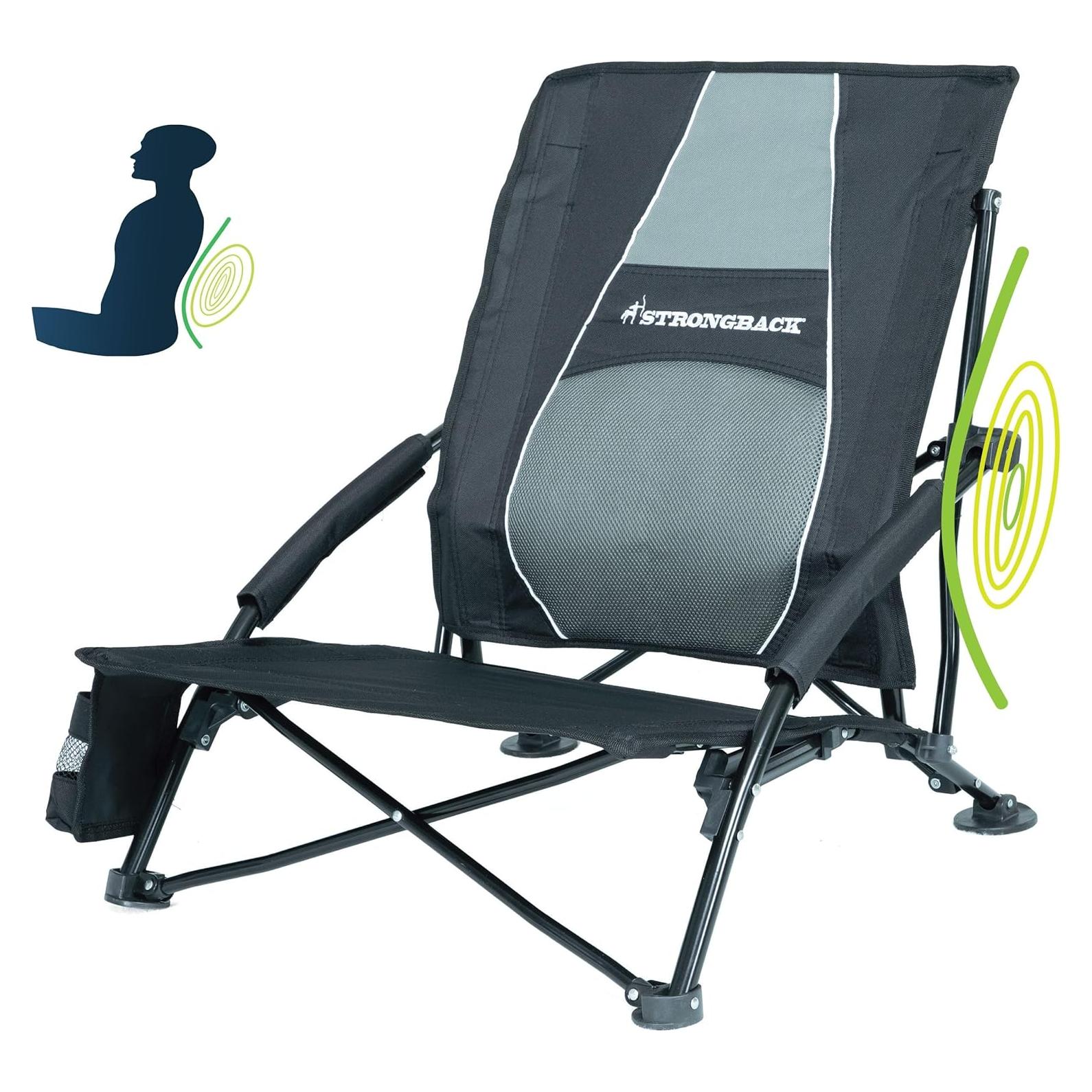 Silla de Playa Plegable STRONGBACK con Soporte Lumbar - Negra