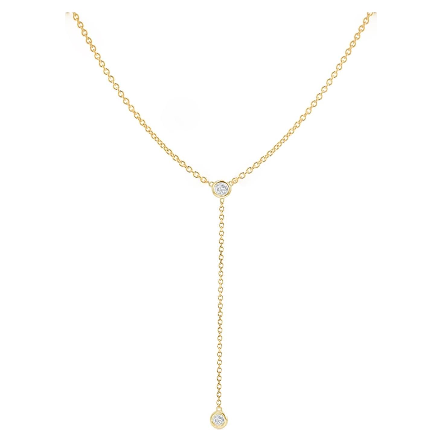 Collar Lariat de Oro 14k Fwlisesa para Mujeres 42 cm