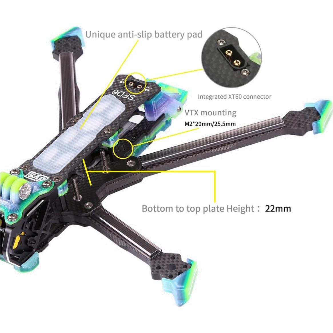 Kit Marco Drone FPV DYSRC SFD6 6 Pulgadas Fibra Carbono