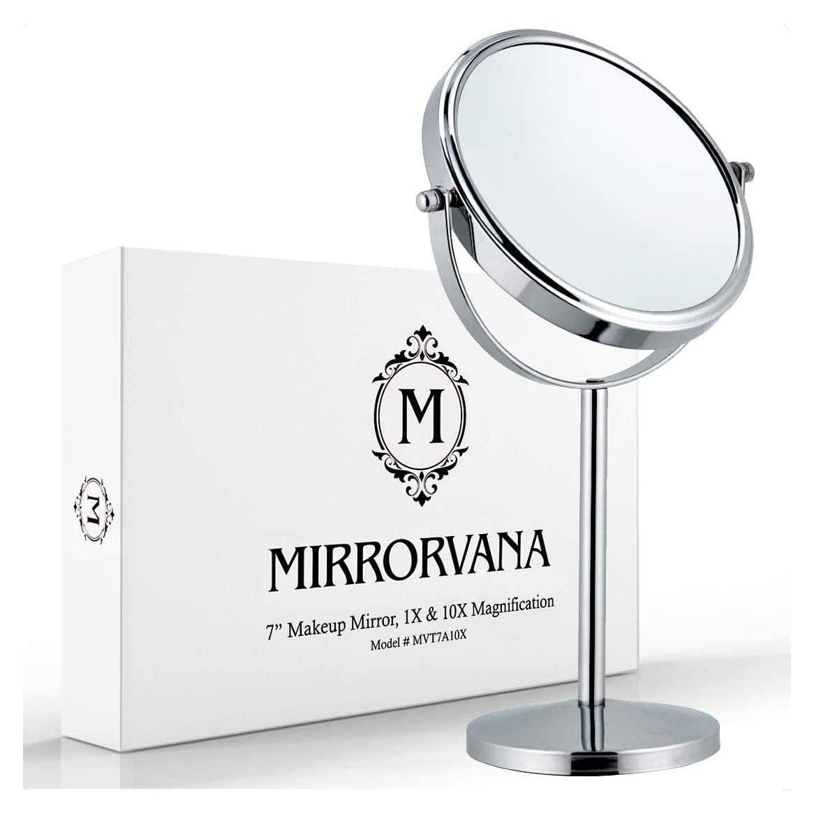 Espejo de Maquillaje Doble Cara Mirrorvana 10X Cromo 18 cm