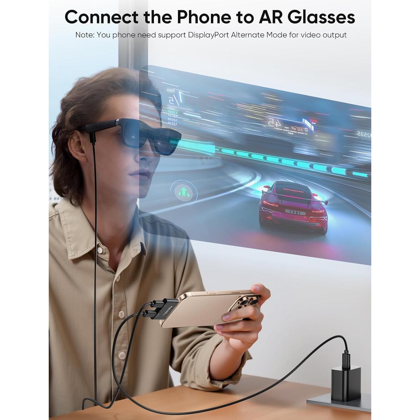 Adaptador USB-C a Gafas AR CableCreation 4K 100W Carga Rápida