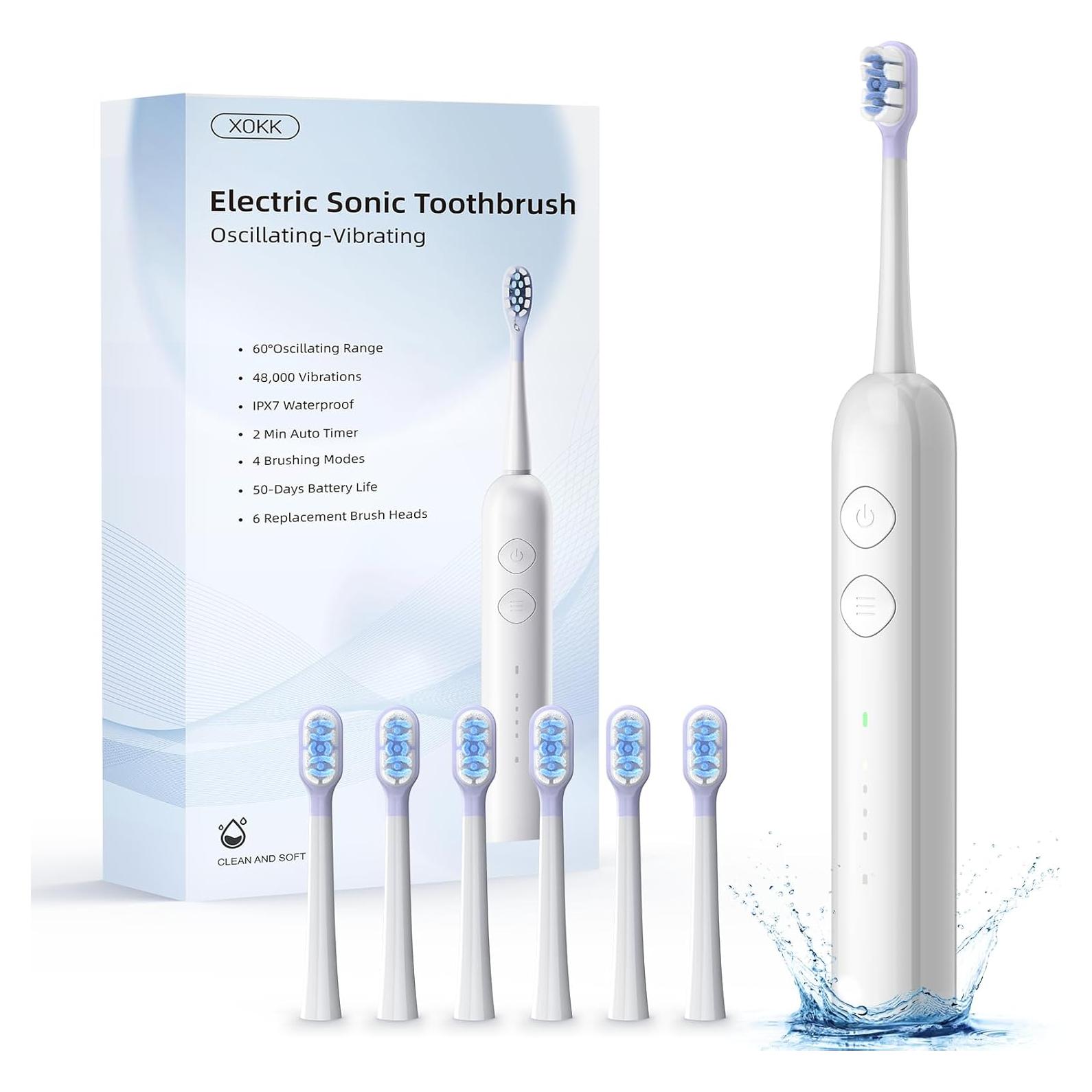 Cepillo de Dientes Eléctrico Sonic XOKK con 6 Cabezas y 4 Modos