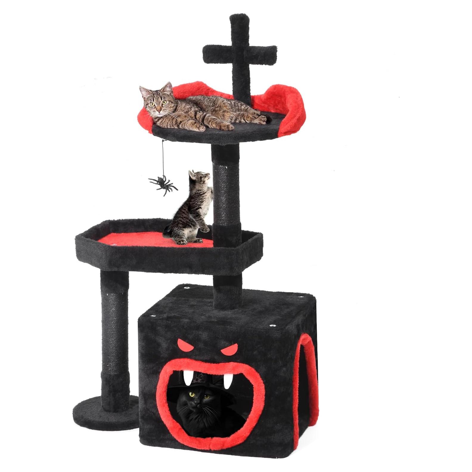 Árbol Gótico para Gatos YITAHOME 98 cm con Cama Ataúd