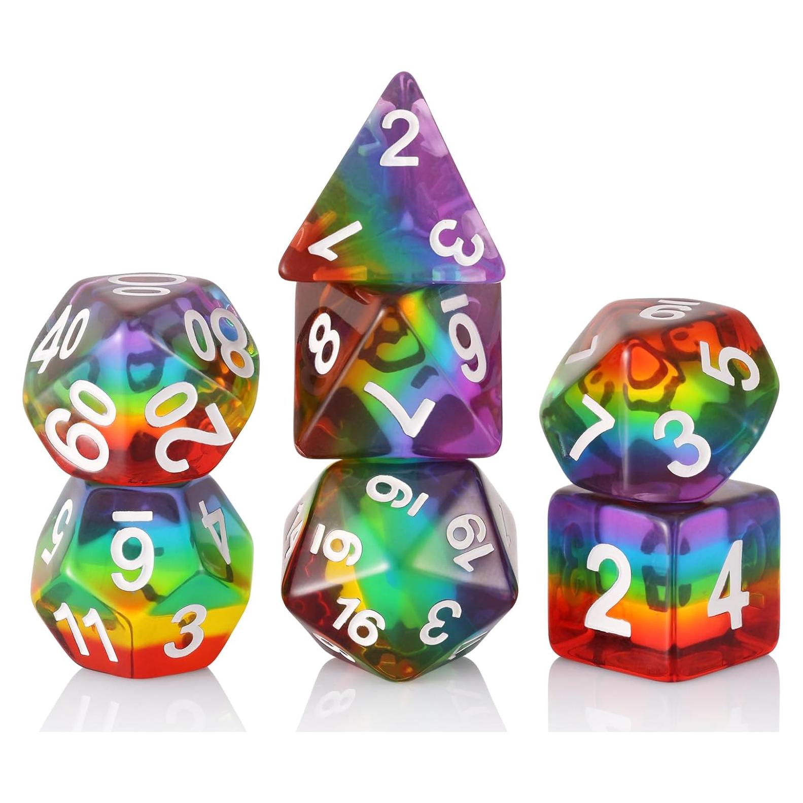 Juego de Dados Poliedricos HD Arcoíris 7 Piezas D&D