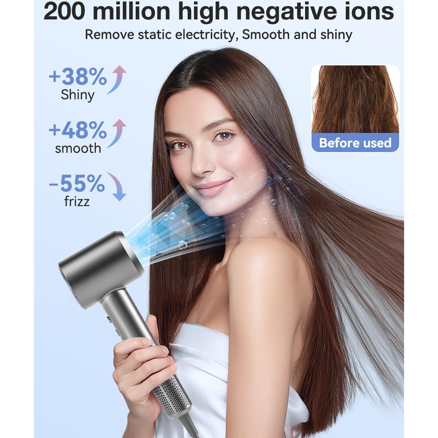 Secador de Pelo Iónico Tailulu 160000 RPM Portátil Gris