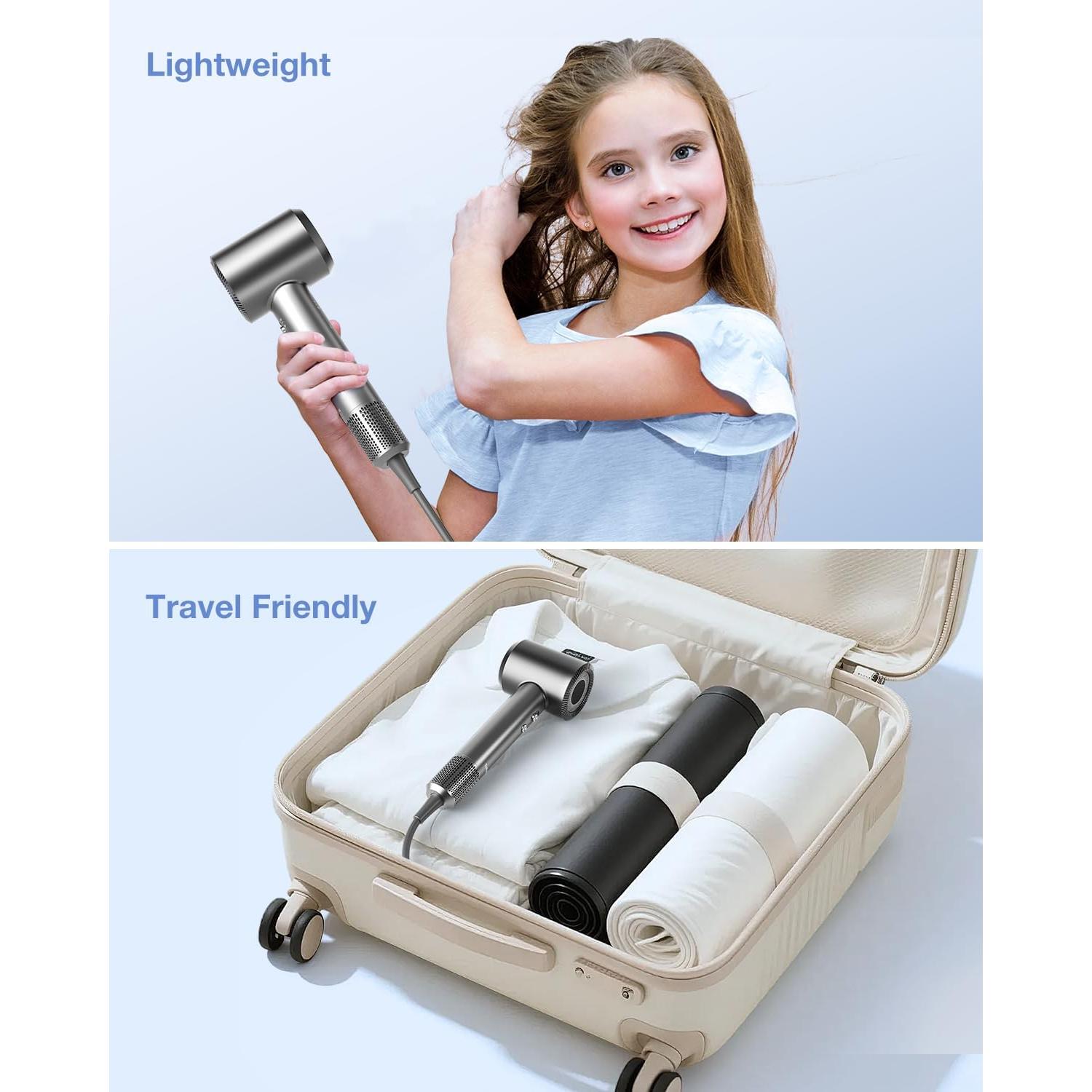 Secador de Pelo Iónico Tailulu 160000 RPM Portátil Gris