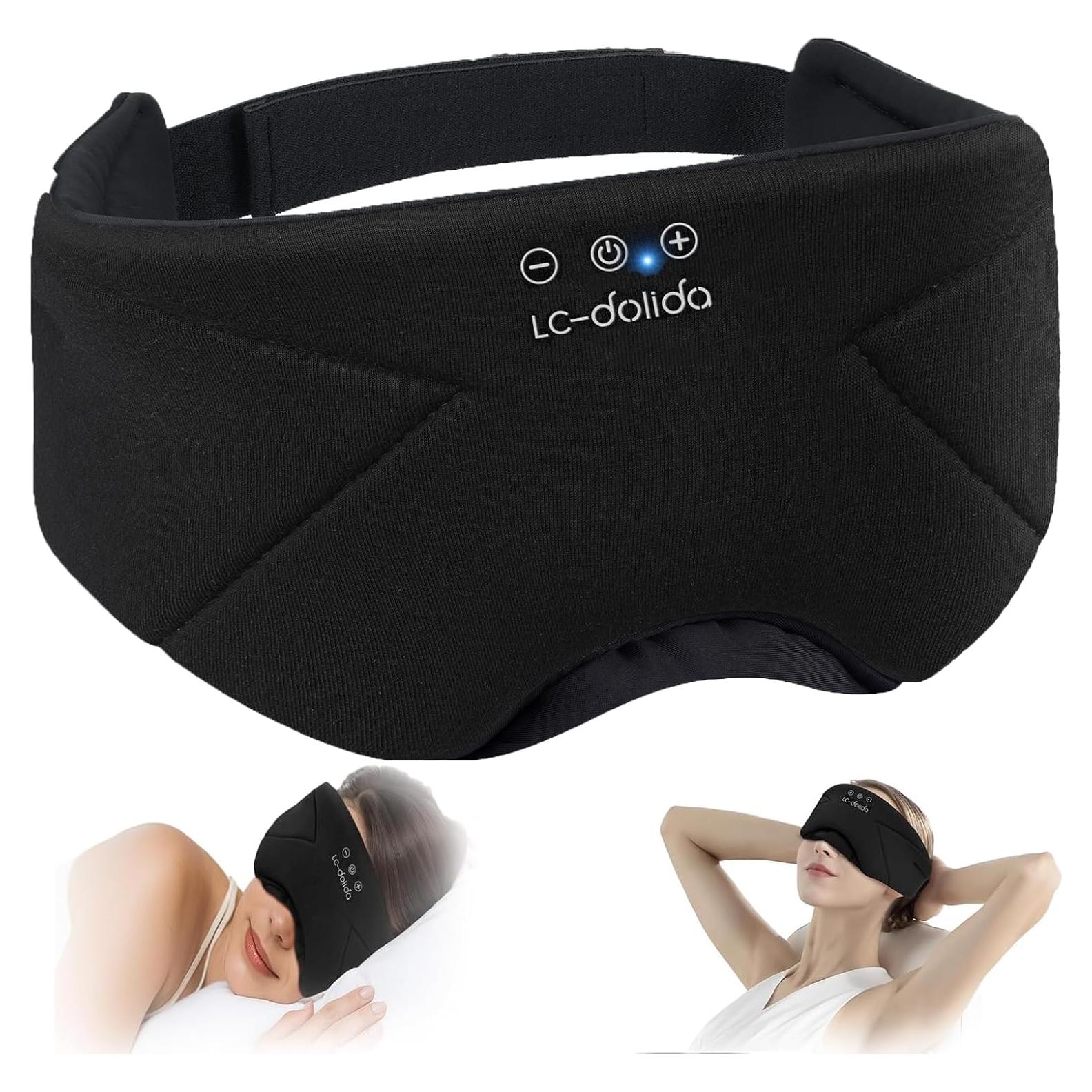 Máscara para dormir Bluetooth 5.4 LC-dolida, algodón de bambú, negro