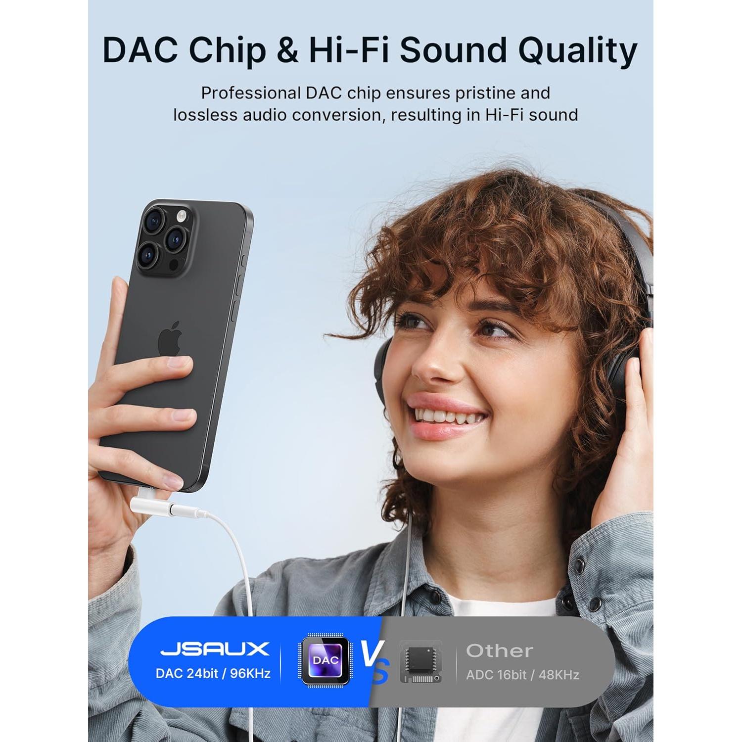 JSAUX 2 Pack Right Angle USB C to 3.5mm Audio Adapter, Type C to Aux Headphone Jack Adapter with 24bit DAC HiFi Dongle Compatible with Galaxy S24/S23 Ultra, Pixel 9/8, iPad Pro, MacBook, iPhone 17/16