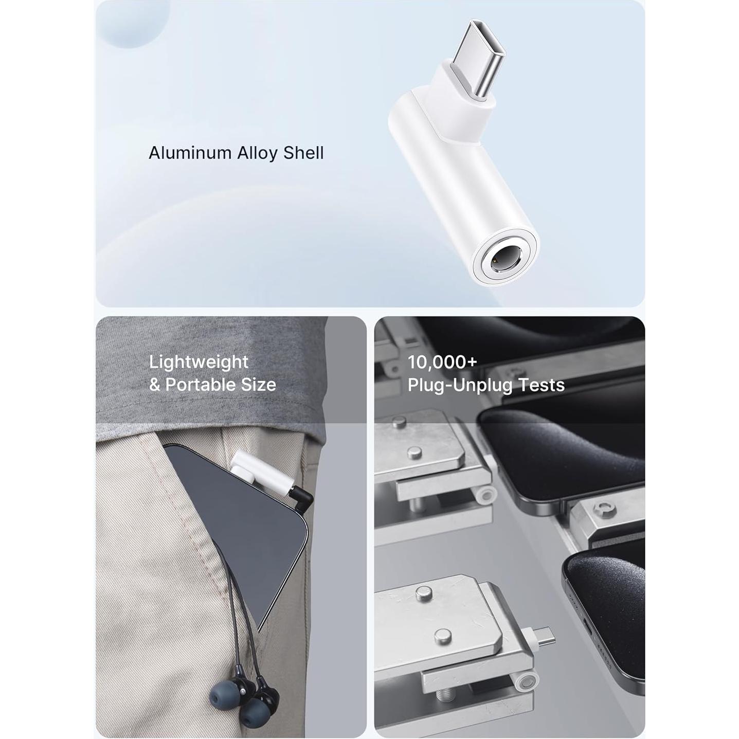 JSAUX 2 Pack Right Angle USB C to 3.5mm Audio Adapter, Type C to Aux Headphone Jack Adapter with 24bit DAC HiFi Dongle Compatible with Galaxy S24/S23 Ultra, Pixel 9/8, iPad Pro, MacBook, iPhone 17/16